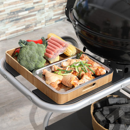 Charcoal Grill Trolley with Large Cooking Area, Wheels, and Storage - Black
