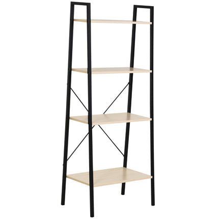 4-Tier Vintage Ladder Shelf Bookcase Wood Storage Rack Stand - Black Natural