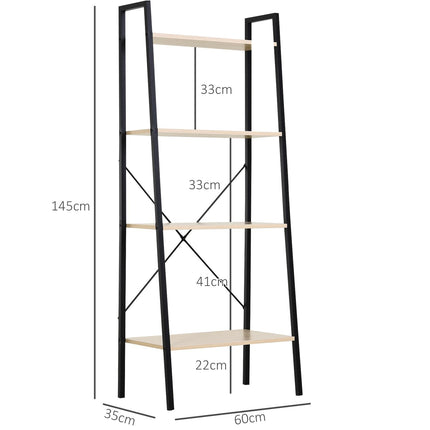 4-Tier Vintage Ladder Shelf Bookcase Wood Storage Rack Stand - Black Natural