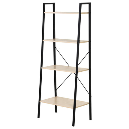 4-Tier Vintage Ladder Shelf Bookcase Wood Storage Rack Stand - Black Natural