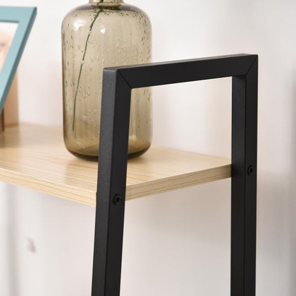 4-Tier Vintage Ladder Shelf Bookcase Wood Storage Rack Stand - Black Natural
