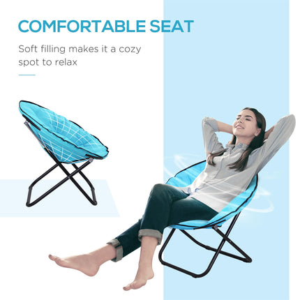 Portable Padded Saucer Moon Chair with Metal Frame - Blue