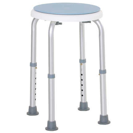 Adjustable Height 360° Swivel Shower Seat with Aluminium Frame and Non-Slip Feet - Blue and White
