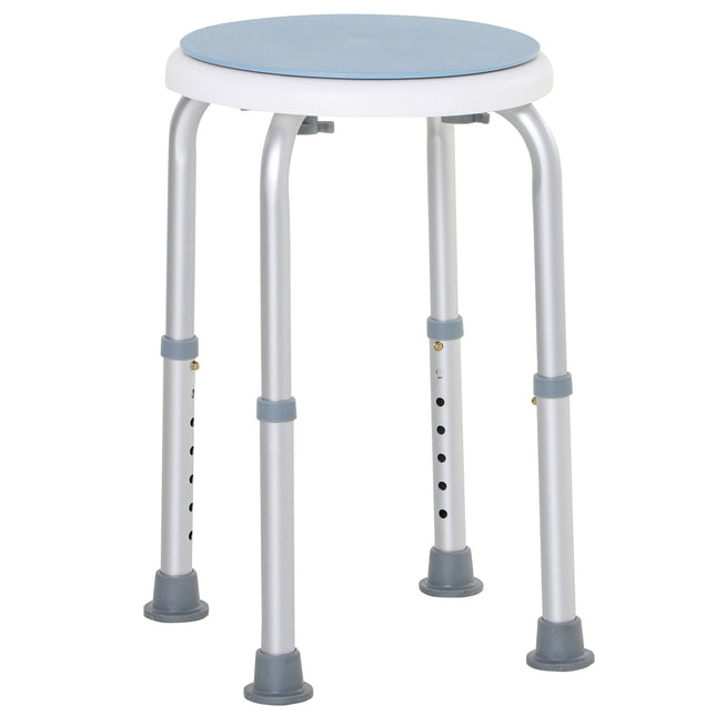Adjustable Height 360° Swivel Shower Seat with Aluminium Frame and Non-Slip Feet - Blue and White