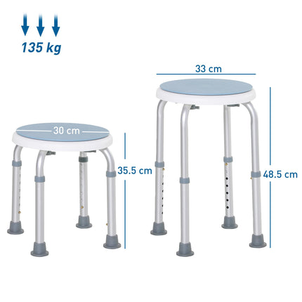 Adjustable Height 360° Swivel Shower Seat with Aluminium Frame and Non-Slip Feet - Blue and White