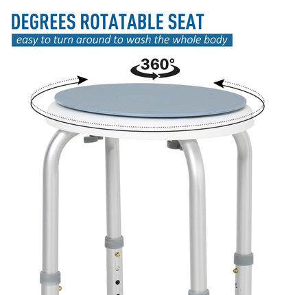 Adjustable Height 360° Swivel Shower Seat with Aluminium Frame and Non-Slip Feet - Blue and White