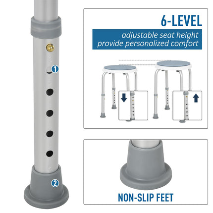 Adjustable Height 360° Swivel Shower Seat with Aluminium Frame and Non-Slip Feet - Blue and White