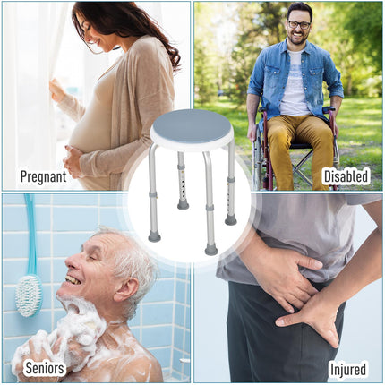 Adjustable Height 360° Swivel Shower Seat with Aluminium Frame and Non-Slip Feet - Blue and White