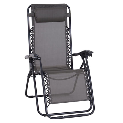 Zero Gravity Outdoor Folding Reclining Sun Lounger with Head Pillow for Patio Garden Camping - Grey