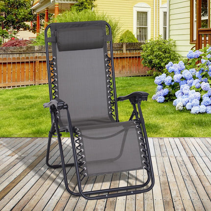 Zero Gravity Outdoor Folding Reclining Sun Lounger with Head Pillow for Patio Garden Camping - Grey