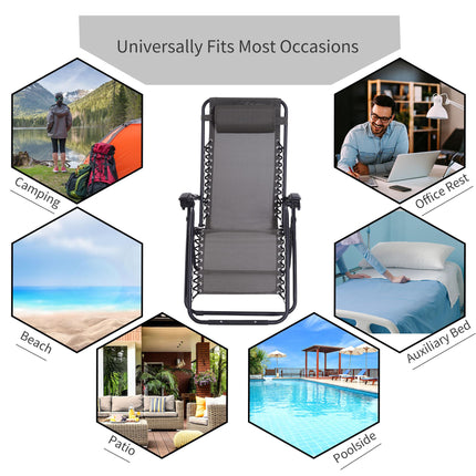 Zero Gravity Outdoor Folding Reclining Sun Lounger with Head Pillow for Patio Garden Camping - Grey