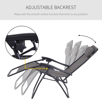 Zero Gravity Outdoor Folding Reclining Sun Lounger with Head Pillow for Patio Garden Camping - Grey