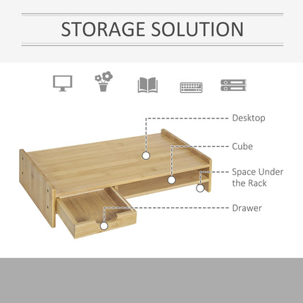 Monitor Riser Laptop PC Stand with Drawer Bamboo - Natural