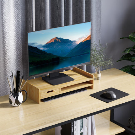 Monitor Riser Laptop PC Stand with Drawer Bamboo - Natural