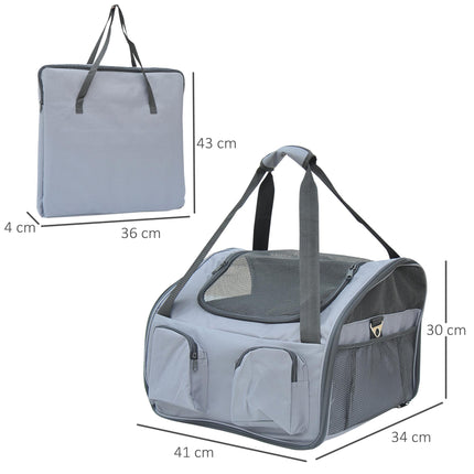 Portable Folding Pet Carrier for Cats and Small Dogs 41x34x30 cm - Grey