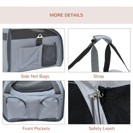Portable Folding Pet Carrier for Cats and Small Dogs 41x34x30 cm - Grey