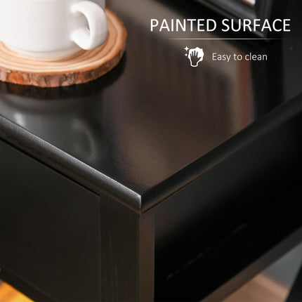 Traditional Accent End Table with Drawer and X Bar Shelf 40x30x55 cm - Black