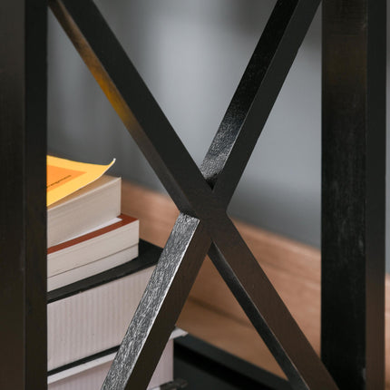 Traditional Accent End Table with Drawer and X Bar Shelf 40x30x55 cm - Black