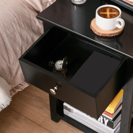 Traditional Accent End Table with Drawer and X Bar Shelf 40x30x55 cm - Black