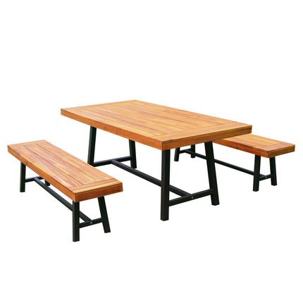 Garden 3 Pieces Acacia Wood Picnic Table and 2 Benches Set Dining Trestle Beer T