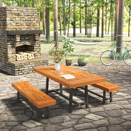 Garden 3 Pieces Acacia Wood Picnic Table and 2 Benches Set Dining Trestle Beer T