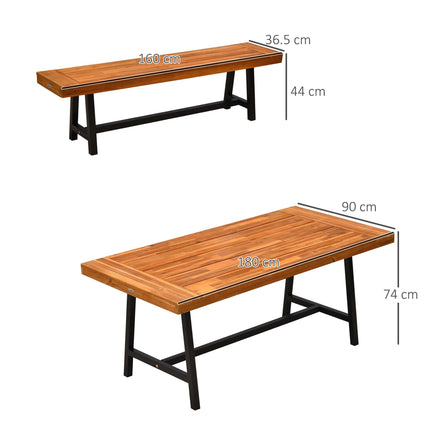 Garden 3 Pieces Acacia Wood Picnic Table and 2 Benches Set Dining Trestle Beer T