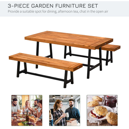 Garden 3 Pieces Acacia Wood Picnic Table and 2 Benches Set Dining Trestle Beer T