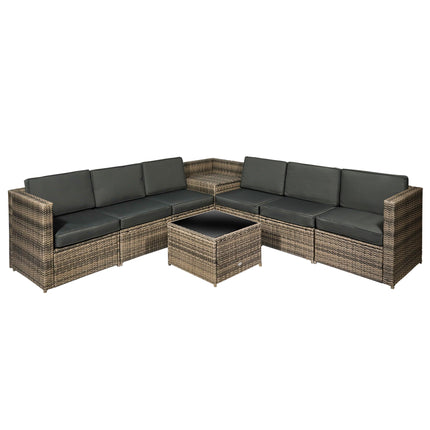 8 Piece Outdoor Rattan Sofa Set with Cushions and Storage - Mixed Brown