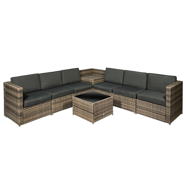 8 Piece Outdoor Rattan Sofa Set with Cushions and Storage - Mixed Brown