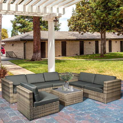 8 Piece Outdoor Rattan Sofa Set with Cushions and Storage - Mixed Brown
