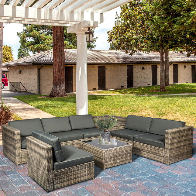 8 Piece Outdoor Rattan Sofa Set with Cushions and Storage - Mixed Brown