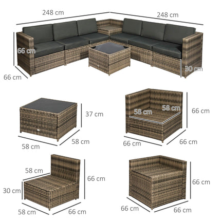 8 Piece Outdoor Rattan Sofa Set with Cushions and Storage - Mixed Brown