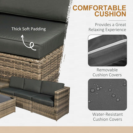 8 Piece Outdoor Rattan Sofa Set with Cushions and Storage - Mixed Brown