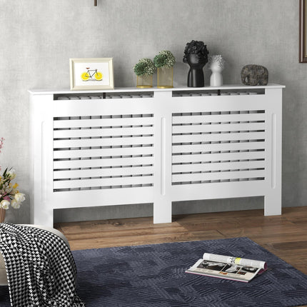 152 x 19 x 81 cm MDF Radiator Cover with Slatted Design and Shelf - White