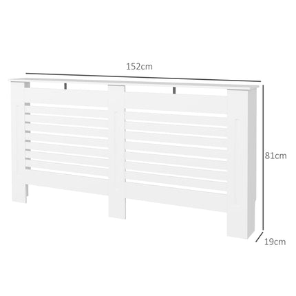 152 x 19 x 81 cm MDF Radiator Cover with Slatted Design and Shelf - White