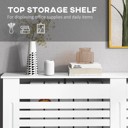152 x 19 x 81 cm MDF Radiator Cover with Slatted Design and Shelf - White