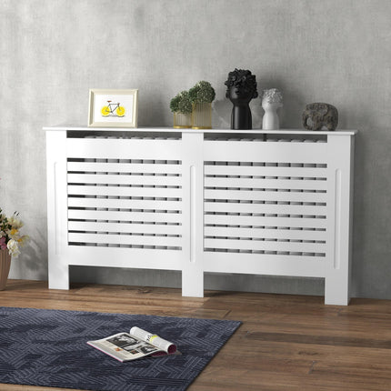 152 x 19 x 81 cm MDF Radiator Cover with Slatted Design and Shelf - White