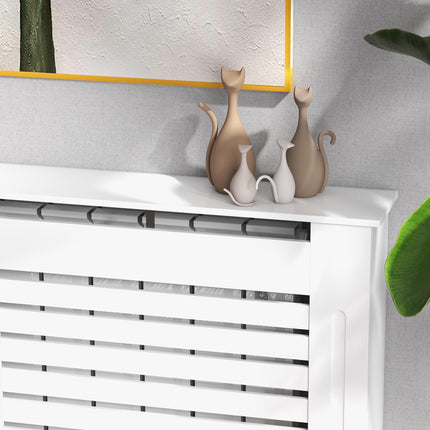 152 x 19 x 81 cm MDF Radiator Cover with Slatted Design and Shelf - White