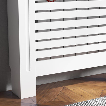 152 x 19 x 81 cm MDF Radiator Cover with Slatted Design and Shelf - White