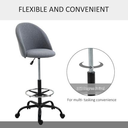Ergonomic Drafting chair Adjustable Height w/ 5 Wheels Padded Seat Footrest 360¬