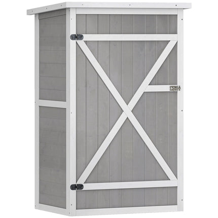 Wooden Garden Storage Shed Fir Wood Tool Cabinet Compact Design - Grey