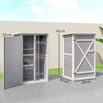 Wooden Garden Storage Shed Fir Wood Tool Cabinet Compact Design - Grey