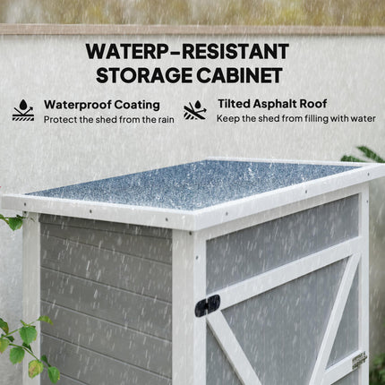 Wooden Garden Storage Shed Fir Wood Tool Cabinet Compact Design - Grey