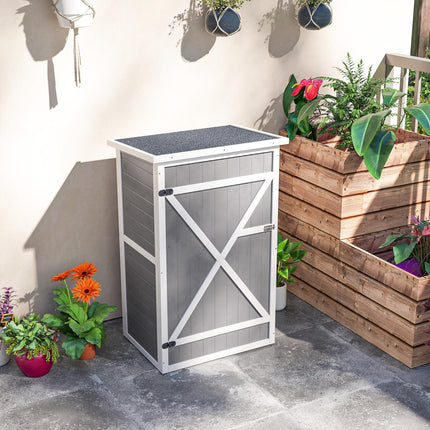 Wooden Garden Storage Shed Fir Wood Tool Cabinet Compact Design - Grey