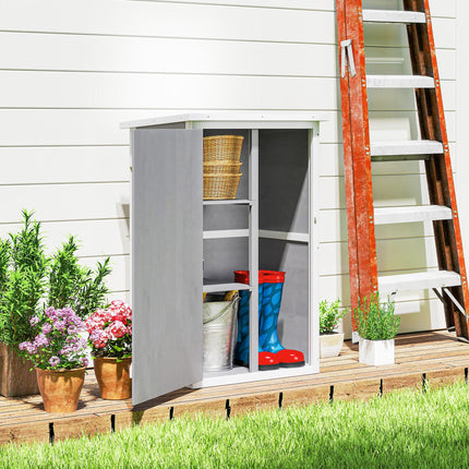 Wooden Garden Storage Shed Fir Wood Tool Cabinet Compact Design - Grey