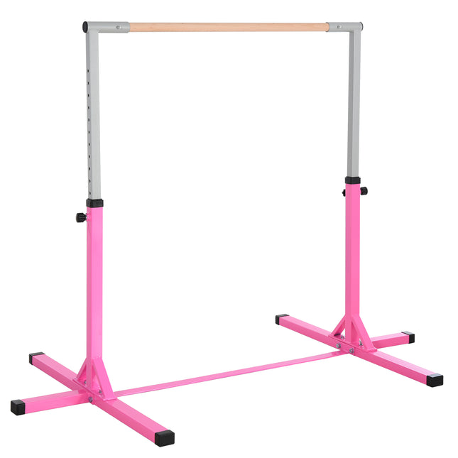 Adjustable Steel Frame Horizontal Gymnastics Bar for Kids - Pink