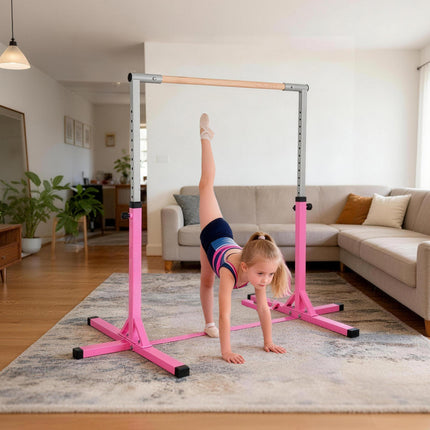 Adjustable Steel Frame Horizontal Gymnastics Bar for Kids - Pink