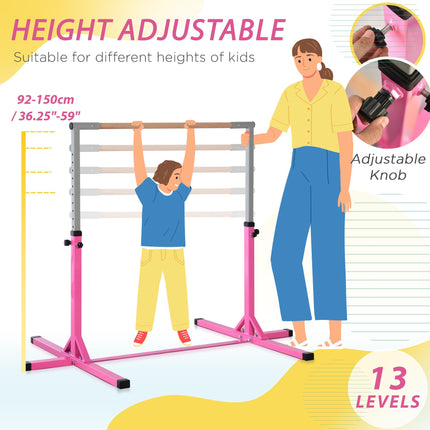 Adjustable Steel Frame Horizontal Gymnastics Bar for Kids - Pink