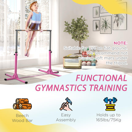 Adjustable Steel Frame Horizontal Gymnastics Bar for Kids - Pink