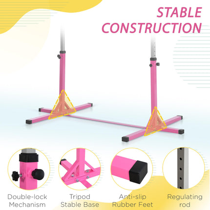Adjustable Steel Frame Horizontal Gymnastics Bar for Kids - Pink